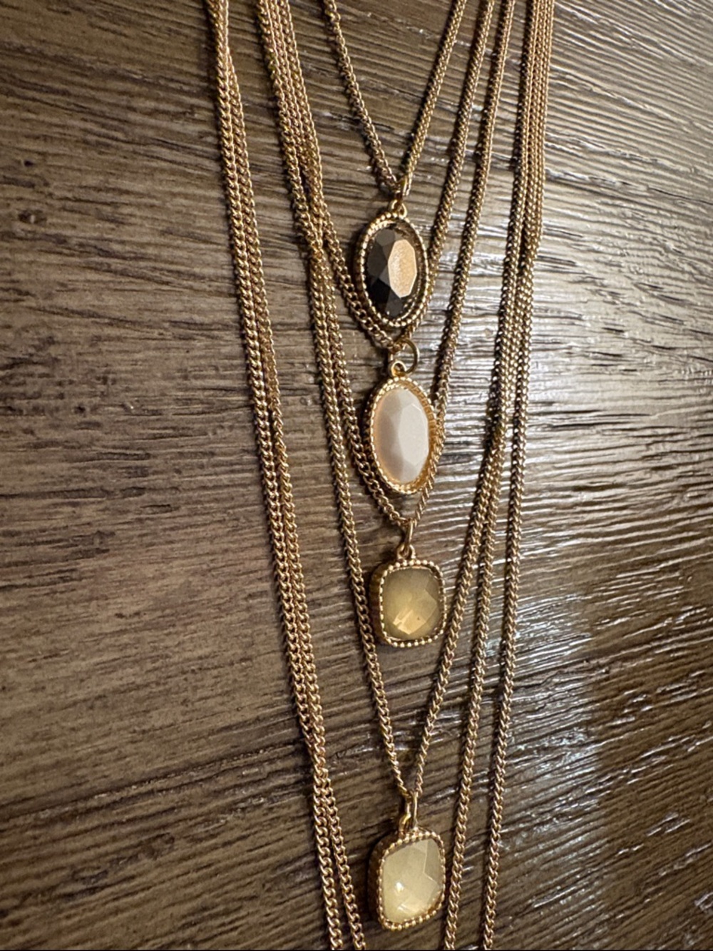 NWT [Massini] Gold-Tone Gemstone Layered Multi-Stone Long Pendant Necklace - Picture 7 of 10